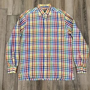 Solemare Maus & Hoffman Rainbow Plaid Button-Down Linen Blend Shirt Medium NWOT - Picture 1 of 7