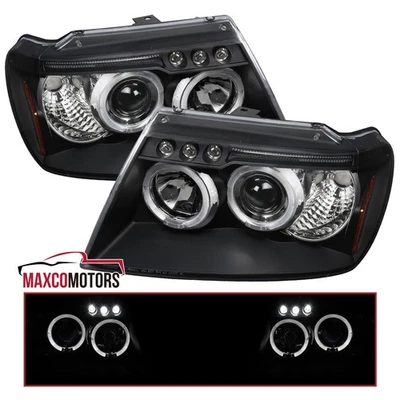 Black Projector Headlights Fits 1999-2004 Jeep Grand Cherokee LED Halo Lamps - Image 1 of 4