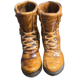 (2) Ceramic Boot Vintage Small 3.5" Cute Tread Stitching Details Brown - Picture 1 of 10