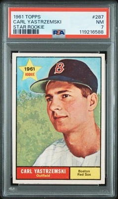 1961 TOPPS #287 CARL YASTRZEMSKI STAR ROOKIE NEAR MINT PSA 7 (BEAUTIFUL CARD!) - Image 1 of 2