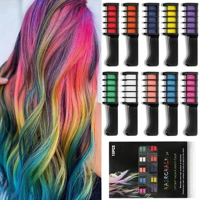 10PCS Washable Hair Chalk Combs Set Temporary Color Dye for Kids Girls Christmas