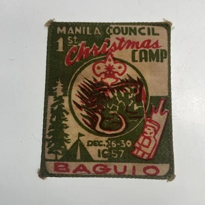 VINTAGE BOY SCOUTS PATCH CUBS RETRO FLAP Baguio Christmas 1st Manila 1957 M - Picture 1 of 3