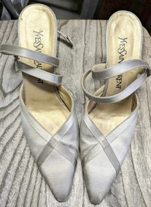 Yves Saint Laurent Satin Shoes Silver Sz 7.5 N - Picture 1 of 8