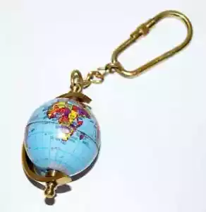 Brass Golden Nautical Mini Globe Keychain World Map Key Ring Vintage Gift - Picture 1 of 5
