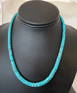 US blau türkis Heishi Sterling Halskette Navajo Perlenstich abgestuft 1184 - Bild 1 von 12