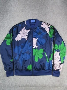 Adidas Track Jacket Womens Small Blue Pink Green Floral Running Full Zip * - Picture 1 of 19