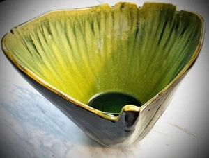 Vintage Japanese Mid Century Ginkgo Leaf Deep Planter Bowl Studio Pottery - Picture 1 of 20