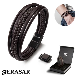 SERASAR | Premium Lederarmband [Zopf] für Herren in schwarz & braun Farbe - Bild 1 von 17