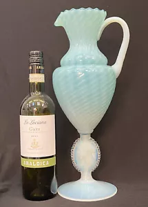 Huge Stelvia Empoli Murano Vaseline Glass ewer Jug Neoclassical Cameo 15" 1960's - Picture 1 of 12