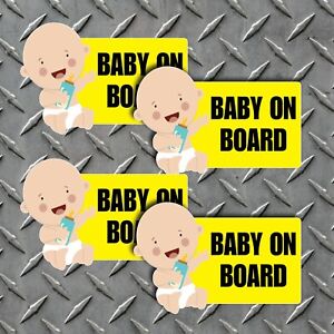 (4 Pack) 4" x 6" Baby On Board Vehicle Car Window Safety Warning Vinyl Decal