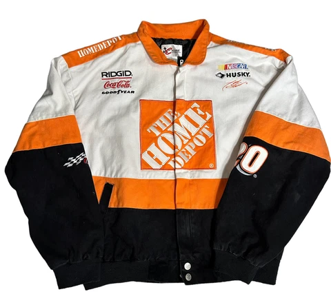 Vintage Chase Tony Stewart Jacket Adult Large White Orange Nascar Home Depot Zip Cover
