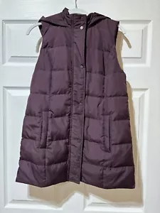 NEW J. Jill Down Quilted Puffer Vest Hooded Plum Plum XS Fleece Lined Pockets! - Picture 1 of 5