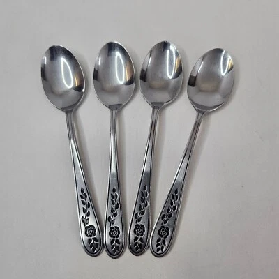 Lote de 4 cucharaditas de niebla floral Rogers cubiertos de repuesto de acero inoxidable Corea Foto 1 de 4