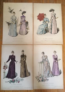 Lot: 4 Antique Fashion Plate Prints LA MODE ILLUSTREE 1890, 9"X 13" - Picture 1 of 5