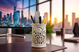Soporte para bolígrafo de piedra de jabón artesanal arte hecho a mano de lujo para decoración de regalos de inauguración de casa - Imagen 1 de 7