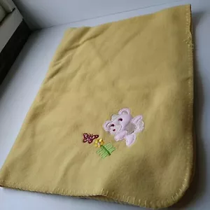 Baby Yellow Blanket Girl Pink Bear Fleece, 30" x 30" With Carrying Bag Brand New - Picture 1 of 6