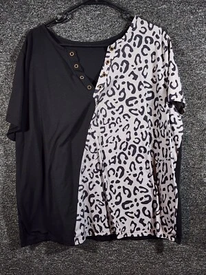 Blusa de mujer Shein Curve manga corta estampado de leopardo cuello en V talla 3XL Foto 1 de 4