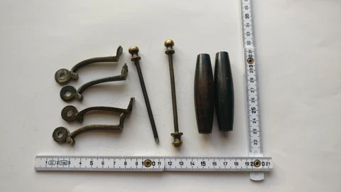 Antique old vintage tray metal and wood handles pulls +accesories Cover