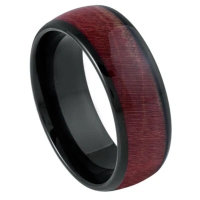 Tungsten Ring Band Black IP Plated Dyed Burgundy Hue For Men & Women - Image 1 of 4