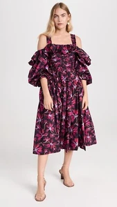 Nuevo Vestido midi ULLA JOHNSON Hombro Frío Volantes Estampado Floral Algodón Popelina 16 - Imagen 1 de 13