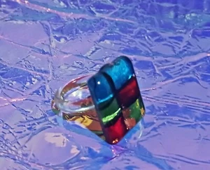 ANILLO DE CRISTAL PATCHWORK TALLA 6.5 DE COLECCIÓN Y RARO - Imagen 1 de 8