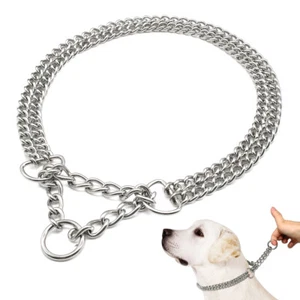 Martingale Dog Collar No Pull Double Chain Metal Chrome Choke Choker Training - Picture 1 of 13
