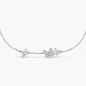 Round Cut Natural Diamond Butterfly Charm Bracelet 7.5" in Sterling Silver - Picture 1 of 6