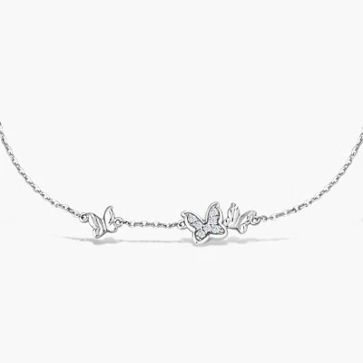 Браслет с брелоками бабочка с натуральным бриллиантом круглой огранки 7,5 дюйма из чистого серебра - Изображение 1 из 4