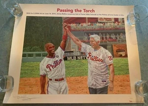 2015 JIMMY ROLLINS MIKE SCHMIDT DICK PEREZ SIGNED PHILLIES POSTER #d 329/500 - Picture 1 of 6
