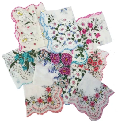 Lote de 11 Pañuelos Adorables Vintage Años 40/50 Floral Algodón Sin Usar Foto 1 de 4