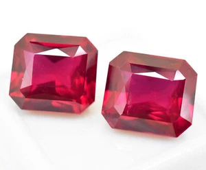 26.40 Ct Natural Red Ruby Princess Cut Gemstone Pair - Picture 1 of 6