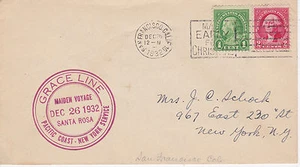 POSTAL HISTORY DEC 12TH, 1932 GRACE LINE MAIDEN VOYAGE SANTA ROSA SAN FRANCISCO  - Picture 1 of 1