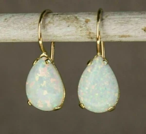 5 Cts Ethiopian Fire Opal Pear Women's Hanging Earrings 14k Yellow Gold Finish - Picture 1 of 5