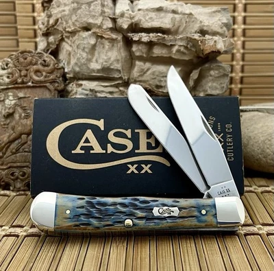 Case XX USA Pocket Worn Hand Fired Mediterranean Blue Bone Trapper Pocket Knife Foto 1 de 4