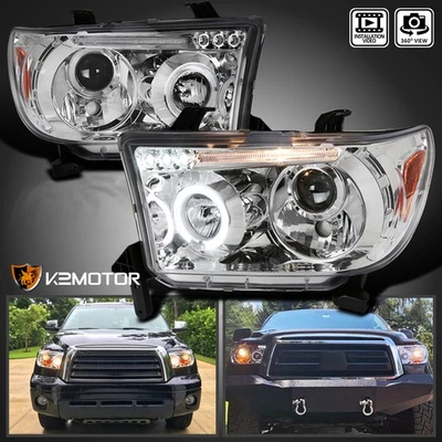 Fits 2007-2013 Toyota Tundra 08-17 Sequoia LED Halo Projector Headlights Lamps - Image 1 of 4