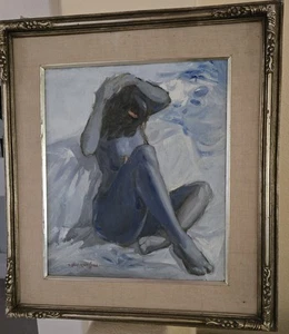original Nude oil painting 18x21 signed unknown artist 1981, framed 27.5 x 30.5 - Imagen 1 de 10