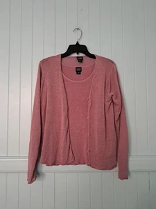 VTG Eileen Fisher 2-Pc Set Cardigan & Shell Sleeveless Top Sz S Linen Knit Pink - Picture 1 of 10