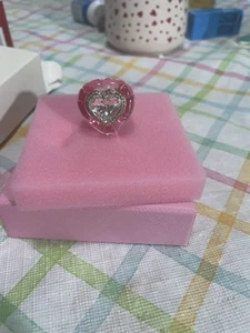 DULCIS Cocktail Ring Heart Cut Pavè Heart Pink Swarovski Size 52 - Picture 1 of 6