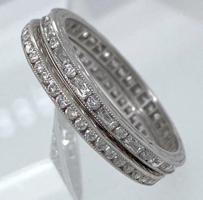 Conjunto de dos bandas de eternidad estilo vintage de diamantes y platino TDW de 1 quilate TALLA 6,5 canales Foto 1 de 4