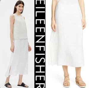 Eileen Fisher weißer Leinen Pull On Midi Rock Lagenlook Landhaus XL Seitenschlitz - Bild 1 von 10