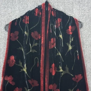 Vintage 90er V FRAAS Schal Damen schwarz Blumen Samt Seidenmischung Whimsigoth Goth - Bild 1 von 10