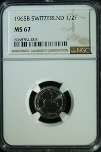 1965-B Switzerland 1/2 Franc - MS-67 (NGC)  stk#4003 - Picture 1 of 6