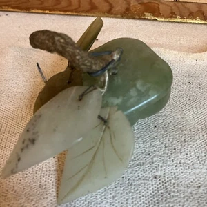 Vintage Stone Green Fruit/Vegetabke W/ Wooden Stem And Leaves - Picture 1 of 7
