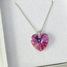 925 Silver Heart Necklace Pendant Rose Gift Box Made With Austrian Crystals