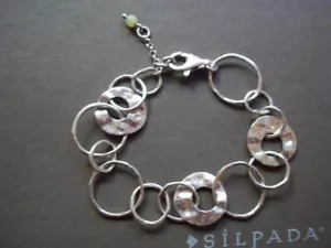 SILPADA Pulsera B1217 CADENA DE PAPEL CADENA Plata Esterlina 925 Eslabones Circulares Martillos - Imagen 1 de 12