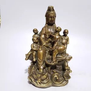 18 cm Chinese Brass Kwan-yin Guanyin Statue Bronze Buddha Statue sculpture - Picture 1 of 7