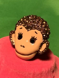 BETSEY JOHNSON MONKEY RING BROWN RHINESTONE HAIR AND BLACK EYES - Picture 1 of 3