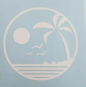 Beach Palm Trees Ocean Vinyl Decal Car Truck Window Laptop Bumper Boards SUV - Picture 1 of 3