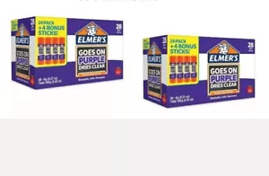 Lot of 2 Elmer's 28ct 6g watchable Glue Sticks -Disappearing Purple # 56 total  - Picture 1 of 6