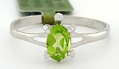 GENUINE 0.76 Cts PERIDOT TURTLE RING 10K SOLID WHITE GOLD - Free Appraisal - NWT - Image 1 of 4